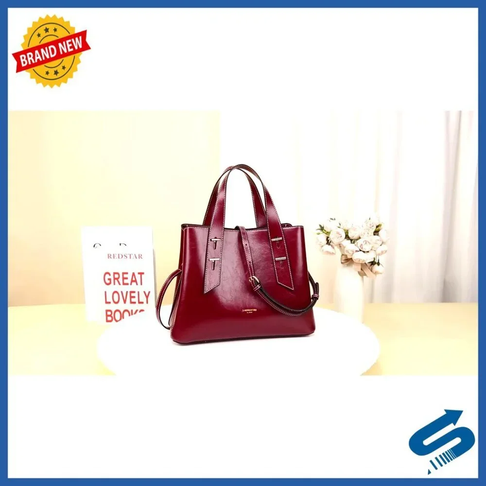Genuine Leather Satchel Crossbody Bag Adjustable Strap Multi-Compartment Tote